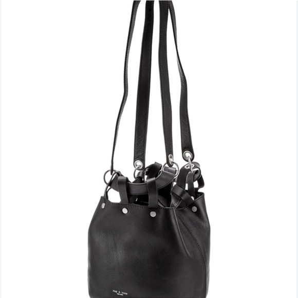 Rag & bone"Studded Pebbled Leather Bucket Bag Black - Picture 4 of 16